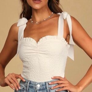 Lulus - You’re a Sweetheart Cream Tie Strap Ruffle Tank Top NWT!